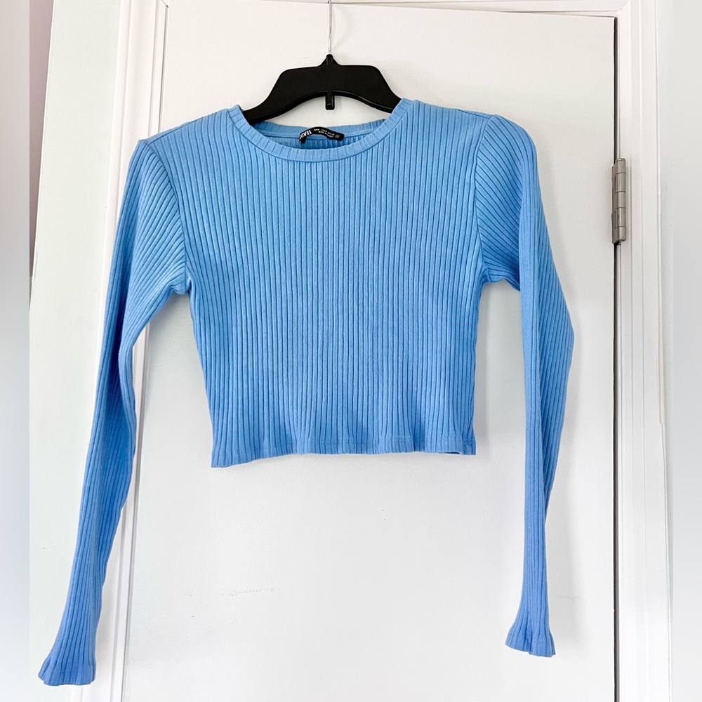 Zara Ribbed Cropped Long Sleeve Shirt